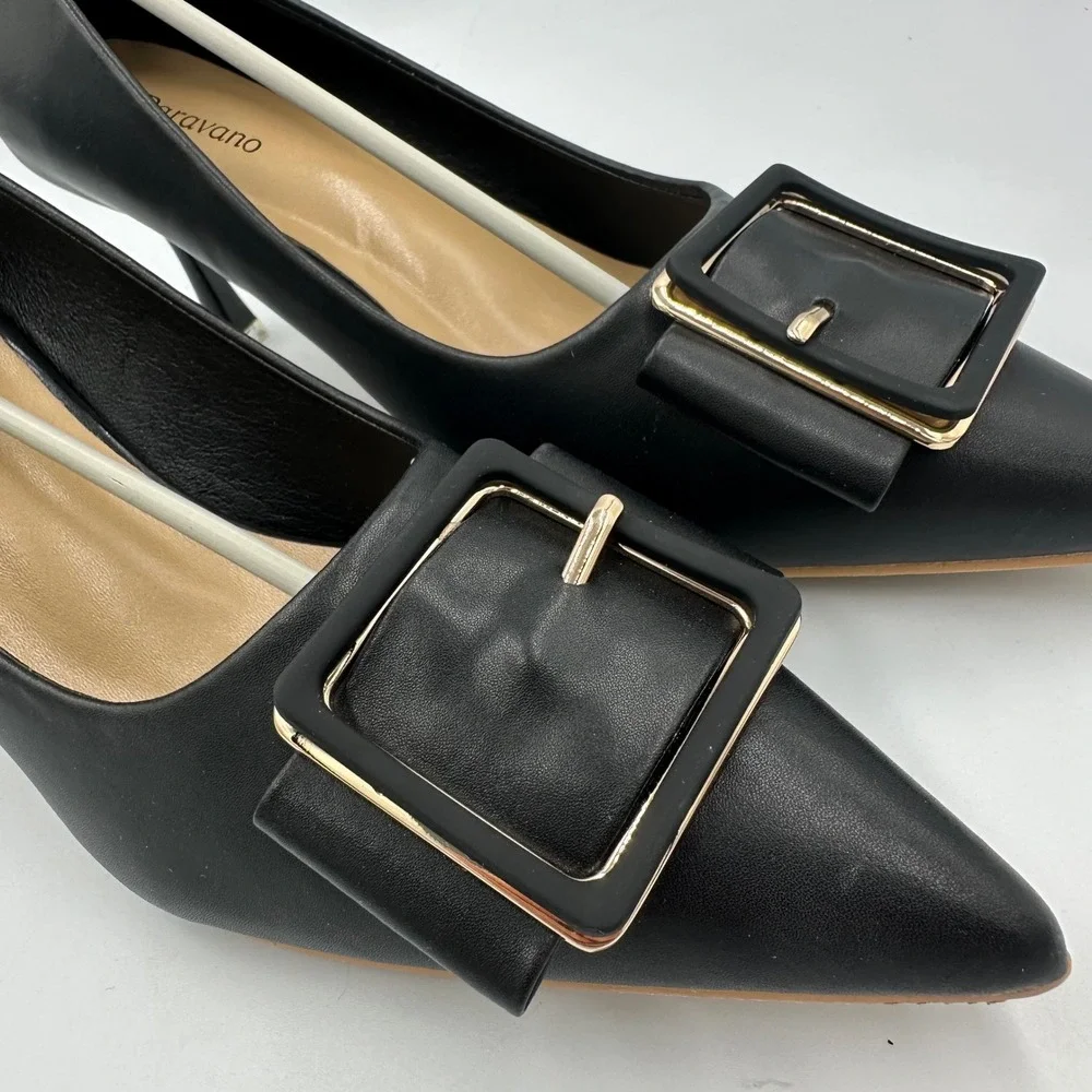 C.Paravano Pointed Toe Pumps Women 42 / 11.5 Black NIB Buckle Pump Heel‎ Chic